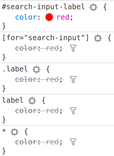 The dev tools showing the 4 rules with simple selectors