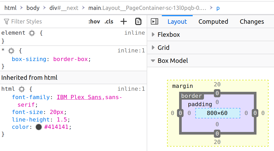 The box model in the Firefox dev tools